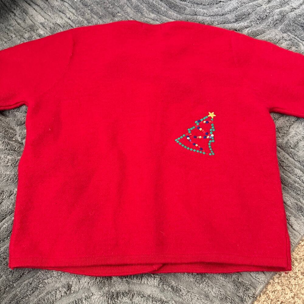 Wool Blend Red Sequin Christmas Novelty Vintage Holiday Sweater Cardigan 90’s - Picture 3 of 6